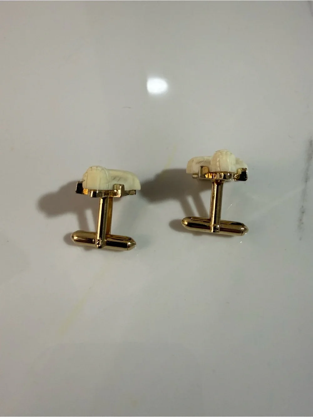 Ivory Buddha Cufflinks with Gold Tone Base